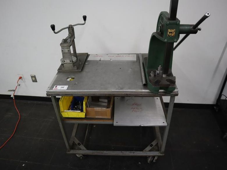 Press and Tapping Station on Rolling Cart, wiith Dake Arbor Press No.1, and EZ-Tapper Manual Hand Tapper- Auction Item