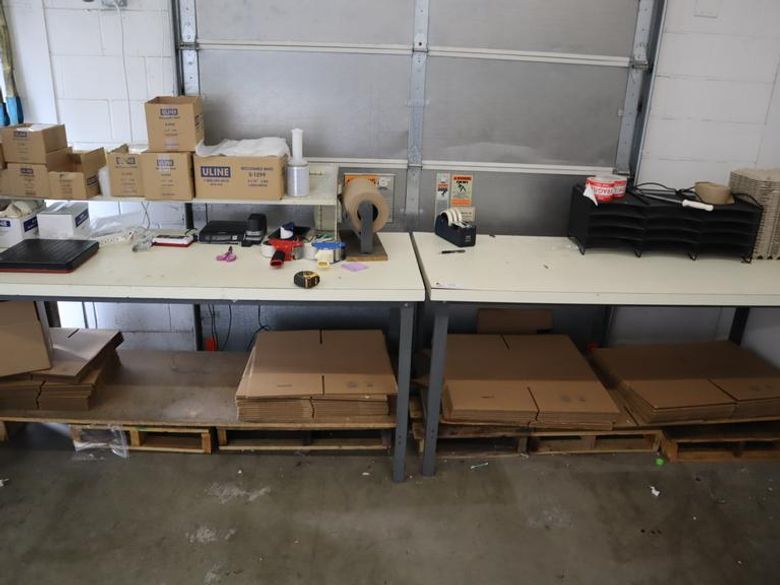 Shipping Desks (2pcs) with Contents of Boxes, Bags, File Organizers, Shipping Suplies- Auction Item