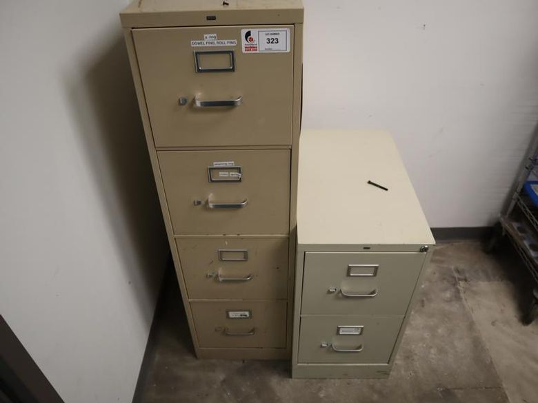 HON Vertical File Cabinets (1) 4 Drawer, (1) 2 Drawer, with Contents of Cables, Cords and Files- Auction Item