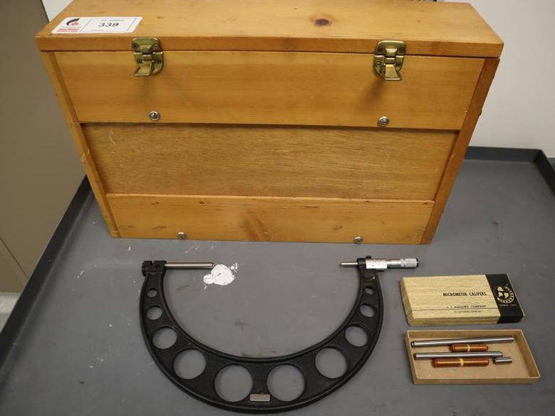 JT Slocomb 6-12" Micrometer with Accessories in Wood Case- Auction Item