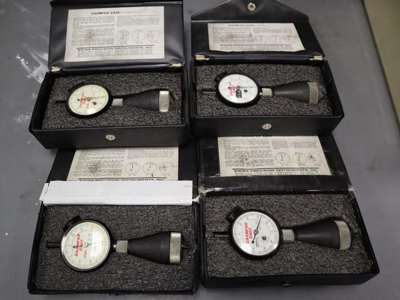 SPI Dial Chamfer Gages (4pcs) in Cases, (2) 0-90 Degree, (2) 90-127 Degree, .001" Graduations- Auction Item