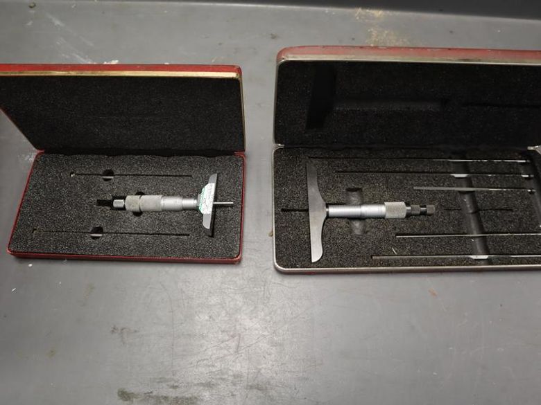Depth Micrometers (2pcs), (1) Starrett 0-6" Blade Depth Mic, (1) Central Tool 0-3" Round Barrell Mic- Auction Item