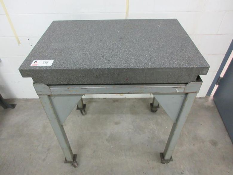 Tru-Stone Grade B, Black 2 Lip Granite Surface Plate on Heavy Duty Rolling Steel Stand, Stone is 36" x 24" x 4"- Auction Item