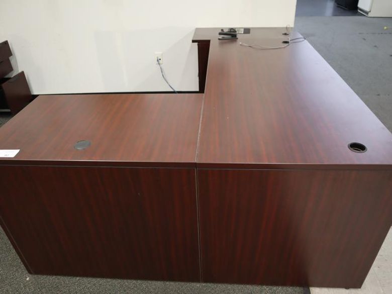 L-Shaped Laminated Office Desk with(2) 2 Door File Cabinets- Auction Item