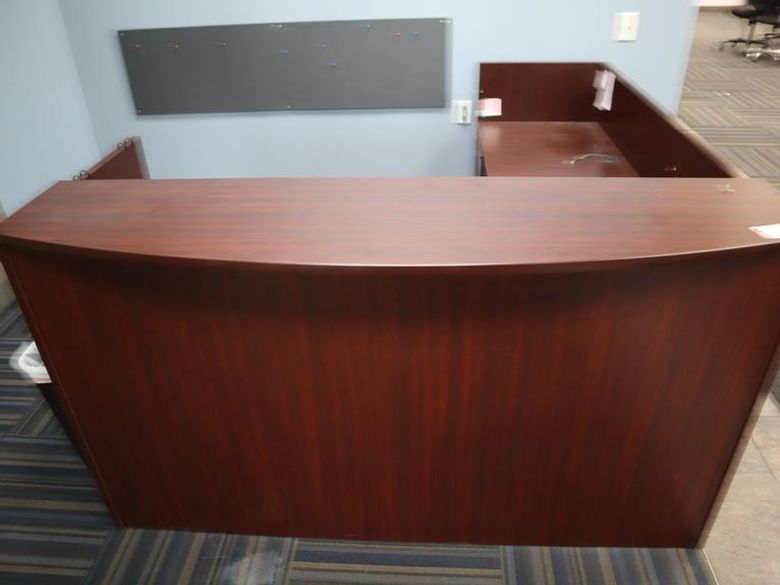 L-Shaped Laminated Front Secretary Desk with (2) Under Desk File Cabinets- Auction Item
