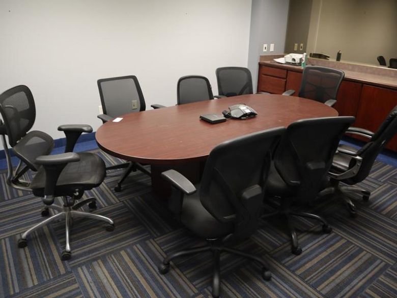 Conference Table 8' x 43.5" and Chairs and Konftel- Auction Item