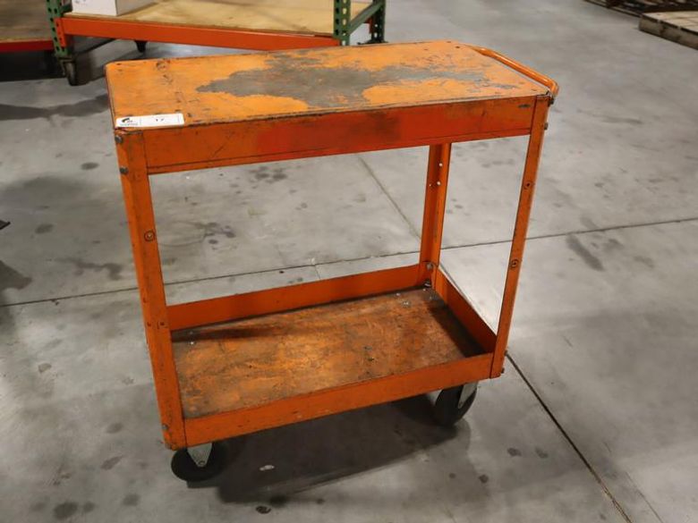 Metal Orange Rolling Shop Cart- Auction Item