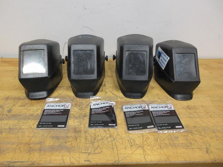 Jackson Safety Welding Helmets, (4pcs) Fixed Shade with New Hardened Glass Filler Plates- Auction Item