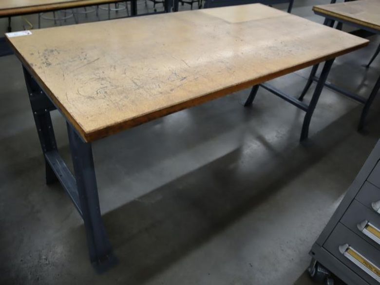 Work Bench, Wood Top, Metal Legs- Auction Item