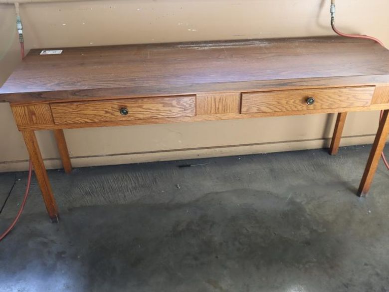 Wooden Shop Desk, 2 Drawers- Auction Item