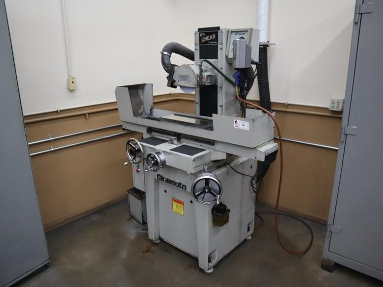 Okamoto Linear 618 Hand Feed Surface Grinder, 6" x 18", Heidenhain 2-Axis DRO, EM Chuck, Coolant- Auction Item
