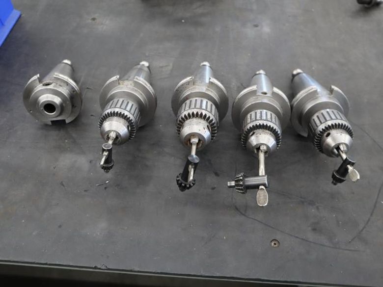 CT50 Taper Tool Holders: (4) w Jacobs Drill Chucks, (1) End Mill Holder, Haas Retention Knobs- Auction Item