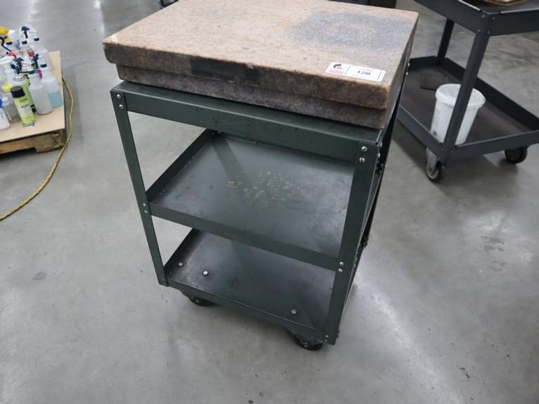 Starrett Granite Surface Plate, Pink, 2-Ledge, with Stand - 24"  18" x 4"- Auction Item