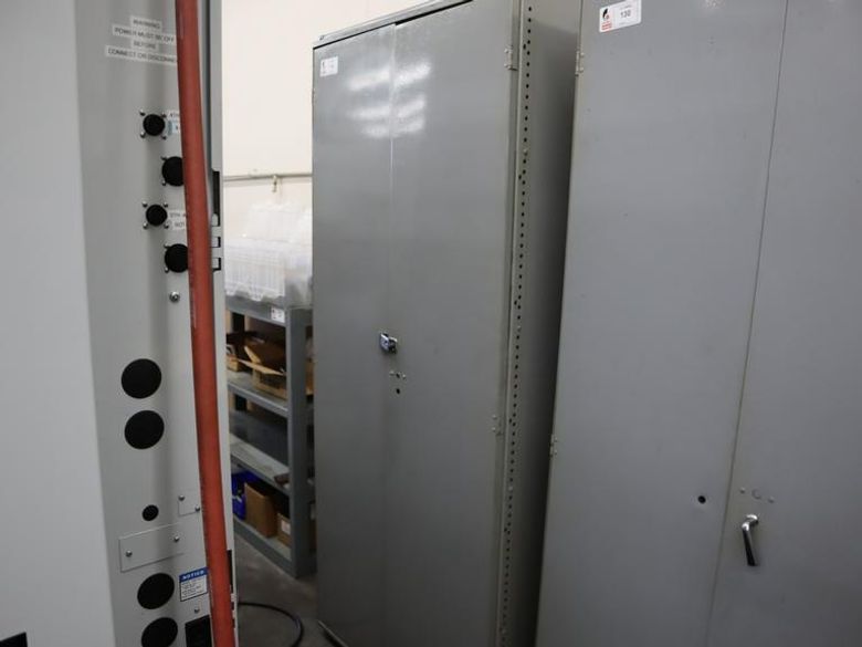 Metal Cabinet, 2 Door, 4 Adjustable Shelves with 3 Angle Plates and Contents- Auction Item