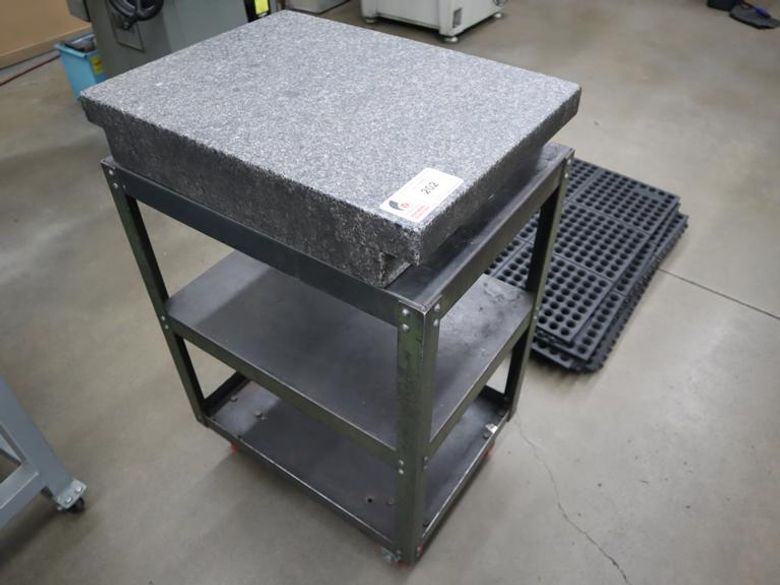 TruStone Grey Granite Surface Plate, 2-Ledge, Grade B w Portable Steel Stand, Lower Shelves, 24" x 18" x 4" - Auction Item