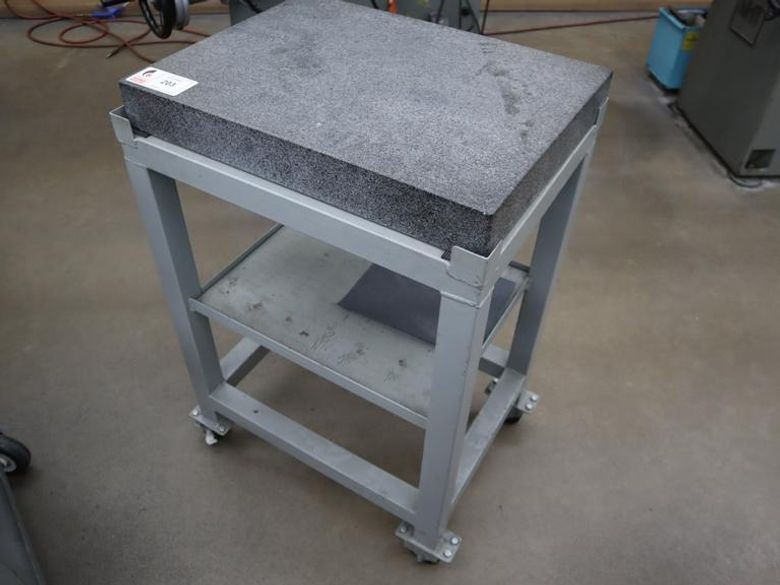 Granite Surface Plate, Grey with Portable Steel Stand, Lower Shelves, 18" x 24" x 3" - Auction Item