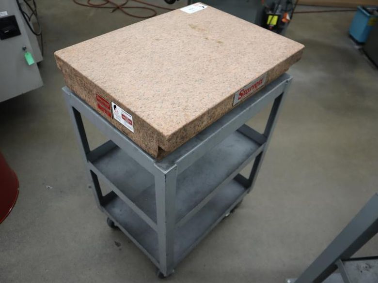 Starret Pink Granite Surface Plate, Grade B, 2-Ledge, 18" x 24" x 4", with Portable Steel Stand- Auction Item