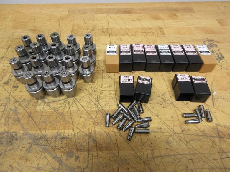 Nikken HSK32E Slim Chuck SK6 Tool Holders (18 pcs) with Various Size SK6 Collets- Auction Item