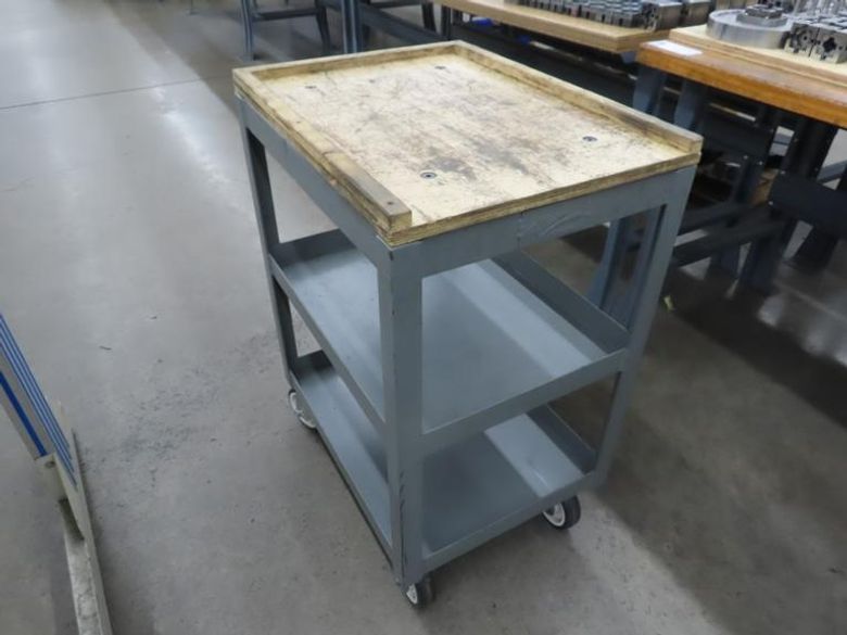 Metal Shop Cart with Wood Top & Locking Wheels- Auction Item