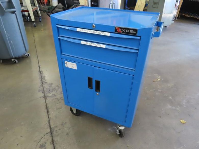 Xcel Two Drawer/2 Door Potable Cabinet On Casters w Contents, Locks and Keys- Auction Item