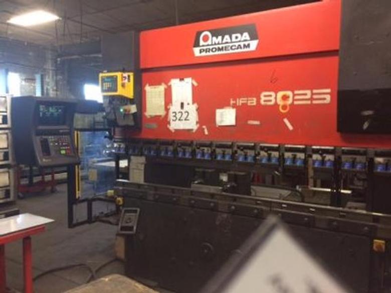 88 Ton Amada HFB-8025 Down-Acting Hyd Press Brake, 8', w/8-Axis Operateur CNC Ctrl, Mfg 1998