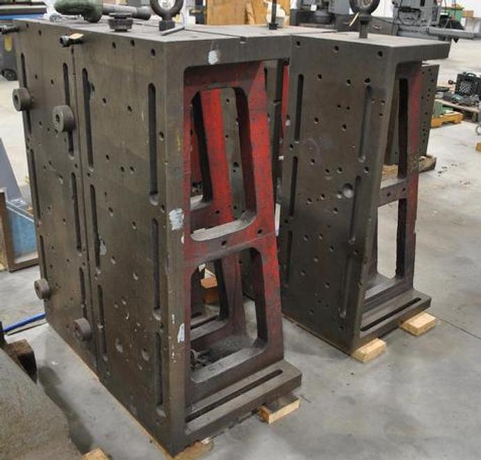 Angle Plates, 17"W X 46"H, Cast Iron, Pair, Drilled & Tapped Holes, Slotted, 2 Pairs Avail.