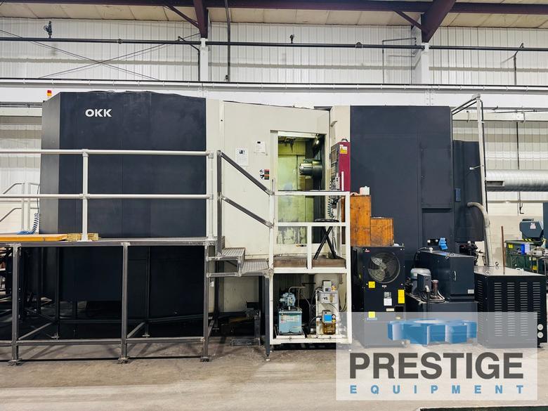 OKK HM-120S 4-Axis, Fanuc 310i-SA, X-67", Y-55", Z-49", 2APC 49" Pallets, 60 ATC, TSC, Chip Conveyor, 2008, #43881
