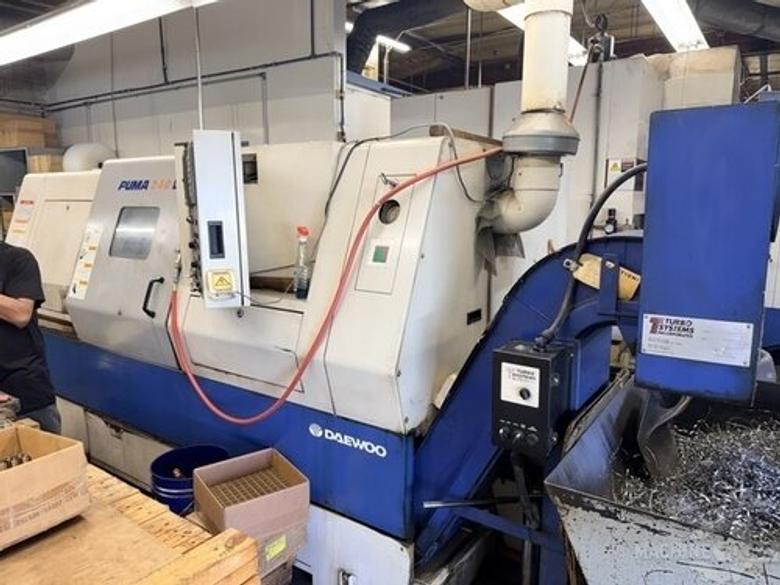 (2) Daewoo Puma 6G2 CNC Slant Bed Lathe, 6” Chuck with Collet Attachment, Chip Conveyor