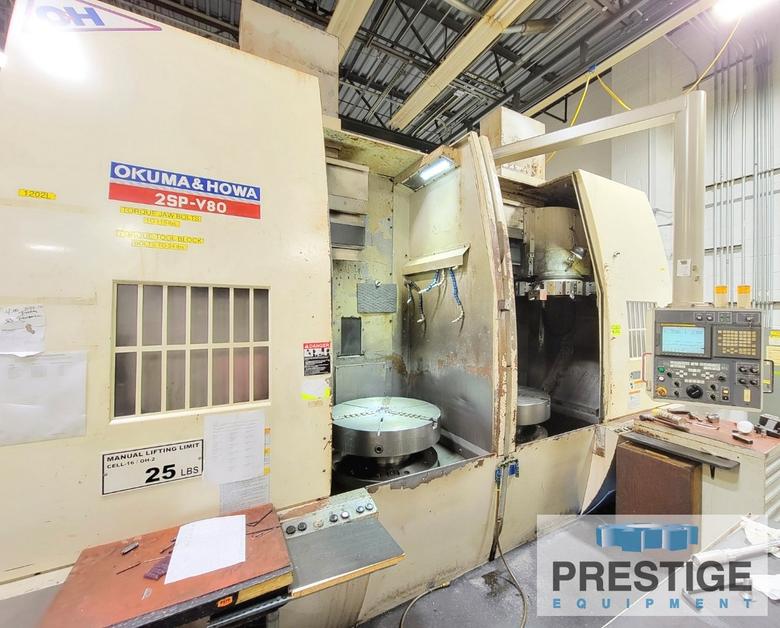OKUMA& HOWA 2SP-V80 Twin Spindle, 39.37" Swing, Fanuc 18iTB, (2) 31.5" 3-Jaw Chucks, (2) 12 Pos. Turrets, 40 HP, #32087