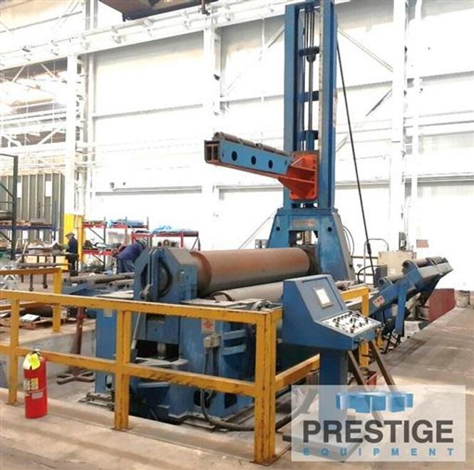 Sertom EMO 31-60, 2.75" x 10' , 3-Roll Variable Axis, 25.5" Top Roll, Siemens PLC Ctrl, Overhead Support, 2008 #32933