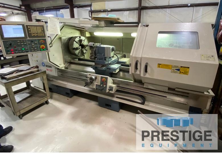 Romi M27,  27" Swing, 80" Centers, 6.77" Spindle Bore, Front & Rear Chucks, Tailstock, Fanuc 21i-TB CNC, 2007, #32960