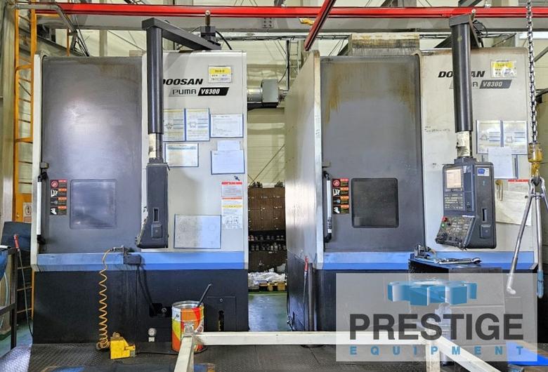 (2) 33" Doosan Puma V8300R, 33" Swing, 21" Tbl, 29" Max. Height, 2,000 RPM, 12-Pos. Trt, Fanuc CNC, 2017, #43580