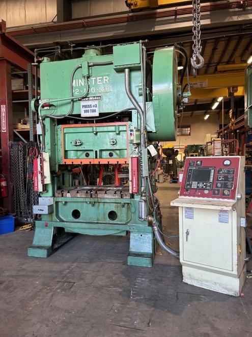 100 Ton Minster Press, Model P2-100-48 Piecemaker, S/N 17057, 4" Stroke, 80-160 SPM, 4" Slide Adj, 20" SH, STK# 1563