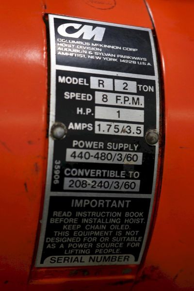 2 TON C & M ELECTRIC CHAIN HOIST: STOCK #73526