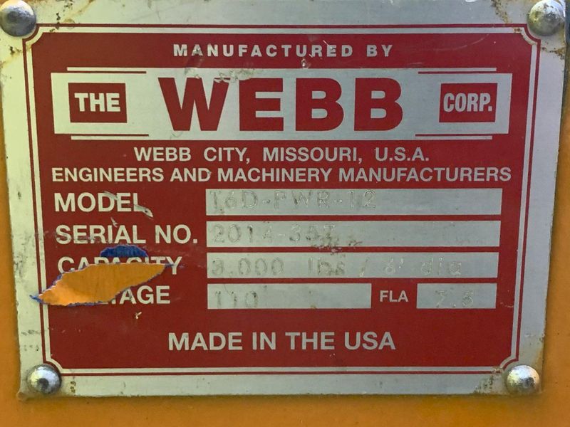 3,000 LB WEBB MODEL #T6D-PWR-12 POWERED TANK TURNING ROLL, SINGLE PHASE 110v: STOCK #16160