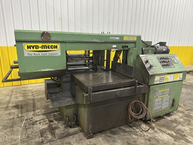 16" x 16" HYD-MECH MODEL #M-16A FULLY AUTOMATIC HORIZONTAL BANDSAW WITH POWER MITRE SWIVEL: STOC