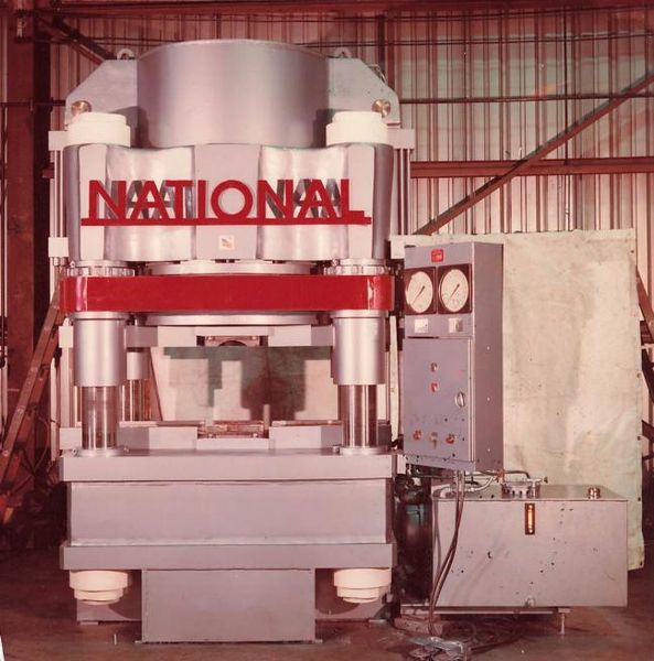 3000 TON NATIONAL (CROSBY GROUP) 4-POST HYDRAULIC PRESS / WIRE ROPE SWAGING MACHINE: STOCK #1945
