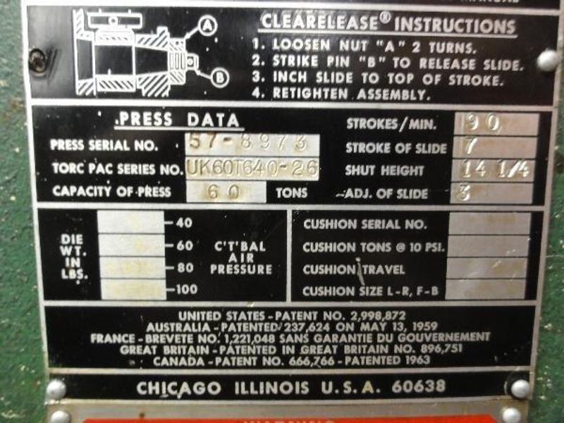 60 TON BAWDEN FLYWHEEL OBI PRESS: STOCK #71770