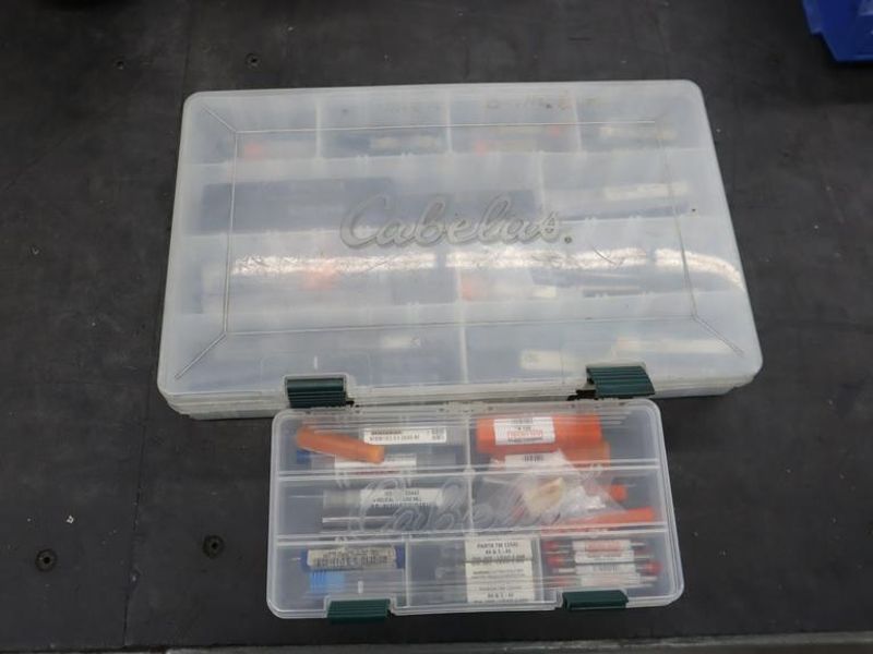 Perishable Cutting Tools, Some Carbide: Taps, Drill, Milling Cutters in 2 Divider Boxes- Auction Item