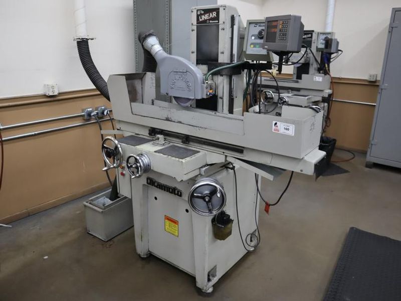 Okamoto Linear 6.18 Hand Feed Surface Grinder, 6"x18", Heidenhain 2-Axis DRO, EM Chuck, Vac-U-Guard, Coolant- Auction Item