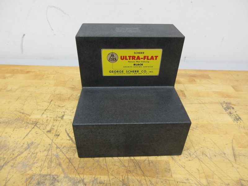 George Scherr Co. Ultra-Flat Stepped Black Granite Surface Plate, 9" x 9" x 9" with 5" x 4" Step- Auction Item