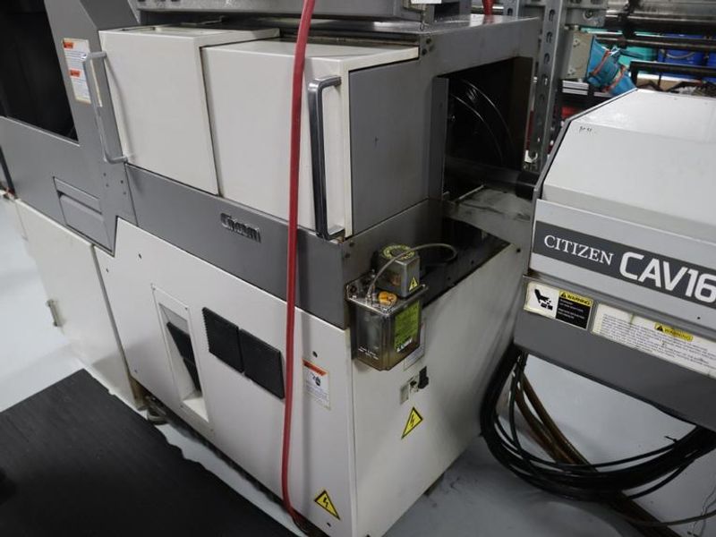 Citizen K16E Type VIIP CNC Swiss Machine, CAV16KE-IS Bar Feed, LNS Chip Conveyor, Coolblaster CB510 Coolant System, Parts Conveyor- Auction Item