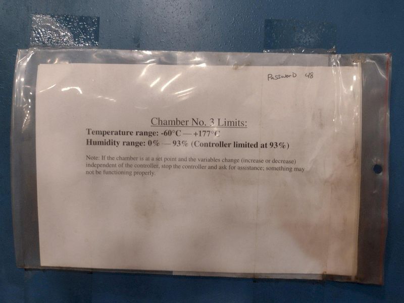 -60 TO 177 DEGREE X 96" X 54" X 48" ENVIROTRONICS TESTING CHAMBER WITH HUMIDITY CONTROL: STOCK #
