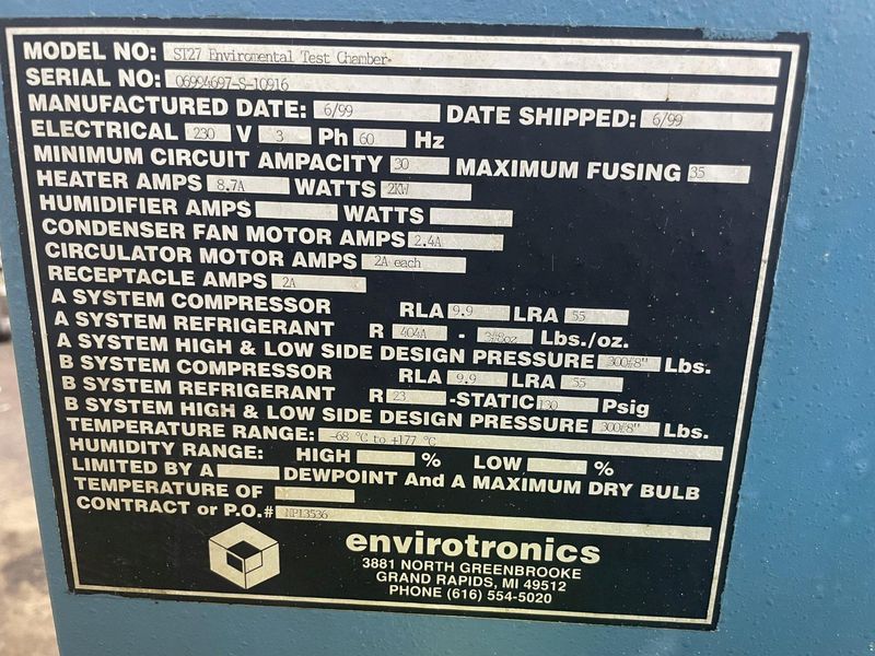 36" X 36" ENVIROTRONICS MODEL #ST27 ENVIRONMENTAL TESTING CHAMBER: STOCK #15427
