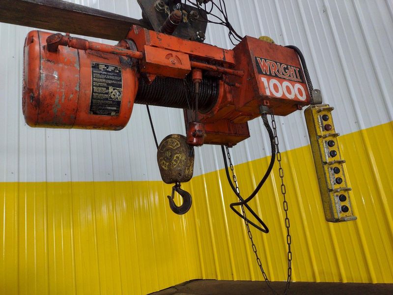 2000 LBS (1 TON) WRIGHT MODEL #W1 CABLE HOIST W/ POWERED TROLLEY: STOCK #18744
