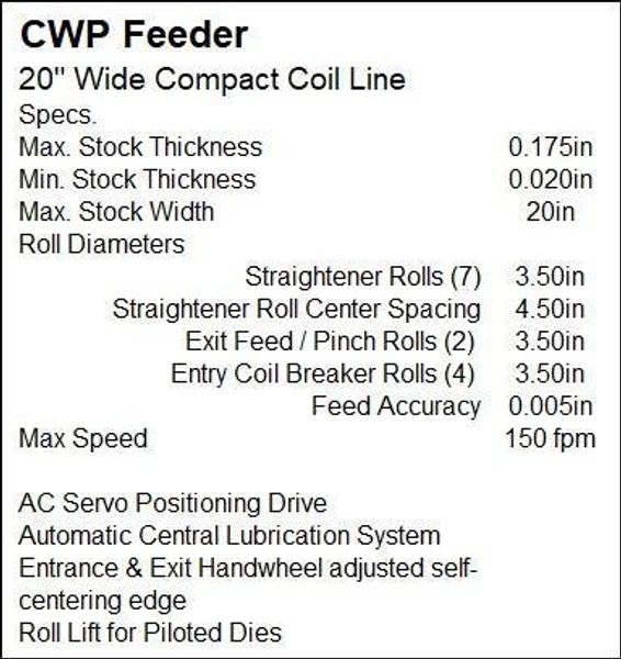 18” X .175”  X 8,000 LBS CWP MODEL #SFAC4-20 SPACE-SAVER AUTOMATIC DOUBLE END SERVO COIL FEED LI