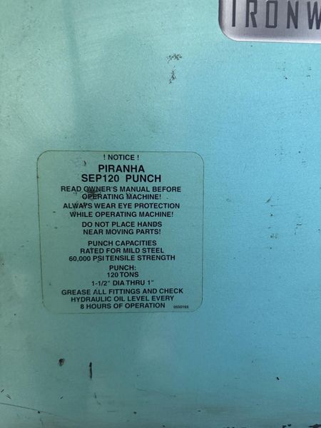 120 TON PIRANHA MODEL #SEP-120 SINGLE END HYDRAULIC PUNCH: STOCK #80730