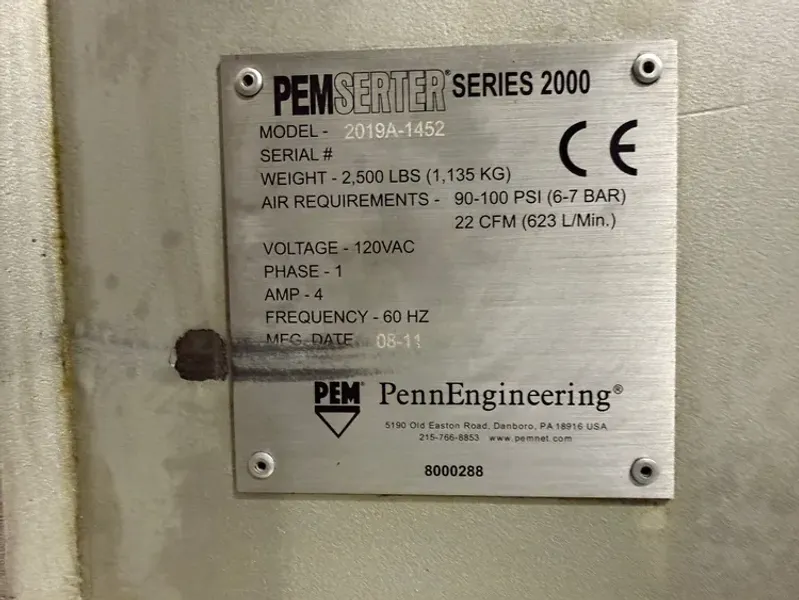 PEMSERTER Series 2000A 8 Ton Insertion Press Touchscreen 2011’ #8155