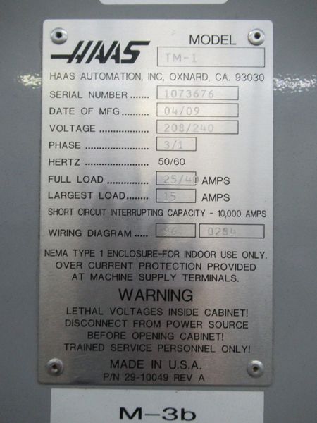 Haas TM-1 CNC Vertical Toolroom Mill, 30"X12"x16", 10 Station ATC, 4KRPM, Intuitive Programming