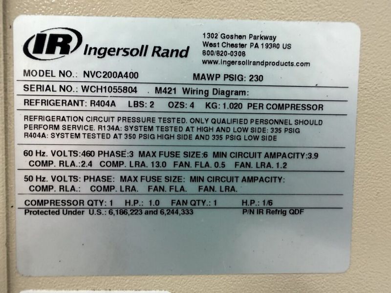 Ingersoll Rand NVC200A400 200 CFM Cycling Refrigerated Air Dryer